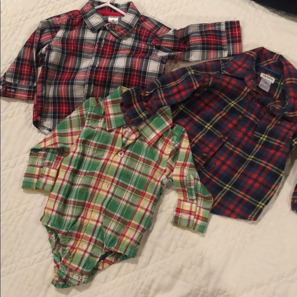 3 Plaid button down tops 3-6mo